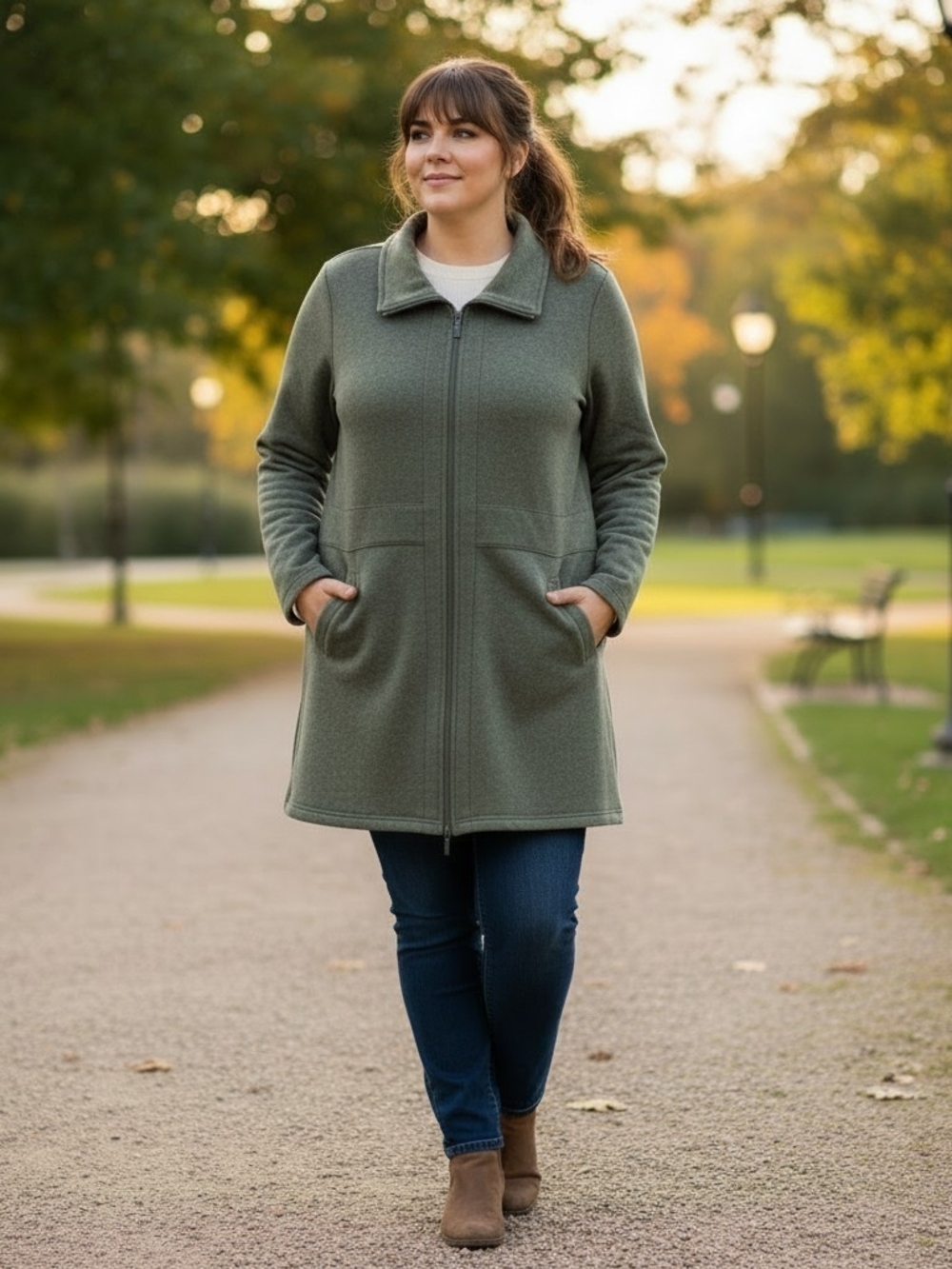 Torrid Women’s Long Double Zip Front, Fleece Lined Jacket in Olive Green 3x